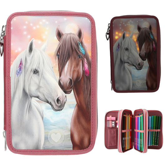 Depesche Miss Melody 3 Fach Federtasche mit LED Pferde