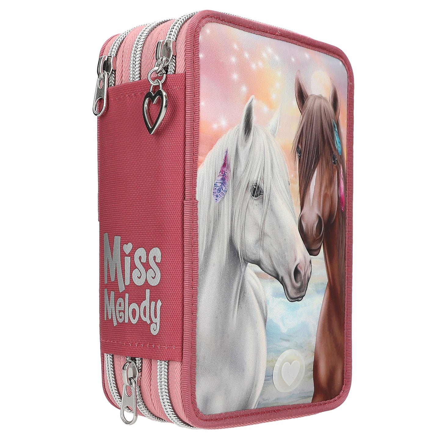 Depesche Miss Melody 3 Fach Federtasche mit LED Pferde
