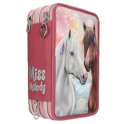 Depesche Miss Melody 3 Fach Federtasche mit LED Pferde