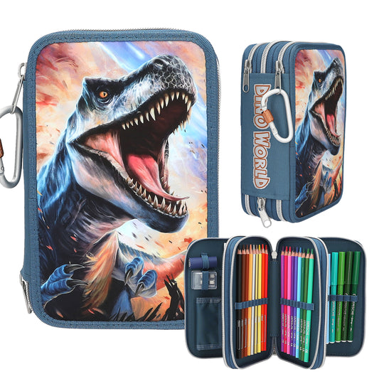 Dino World 3 Fach Federtasche